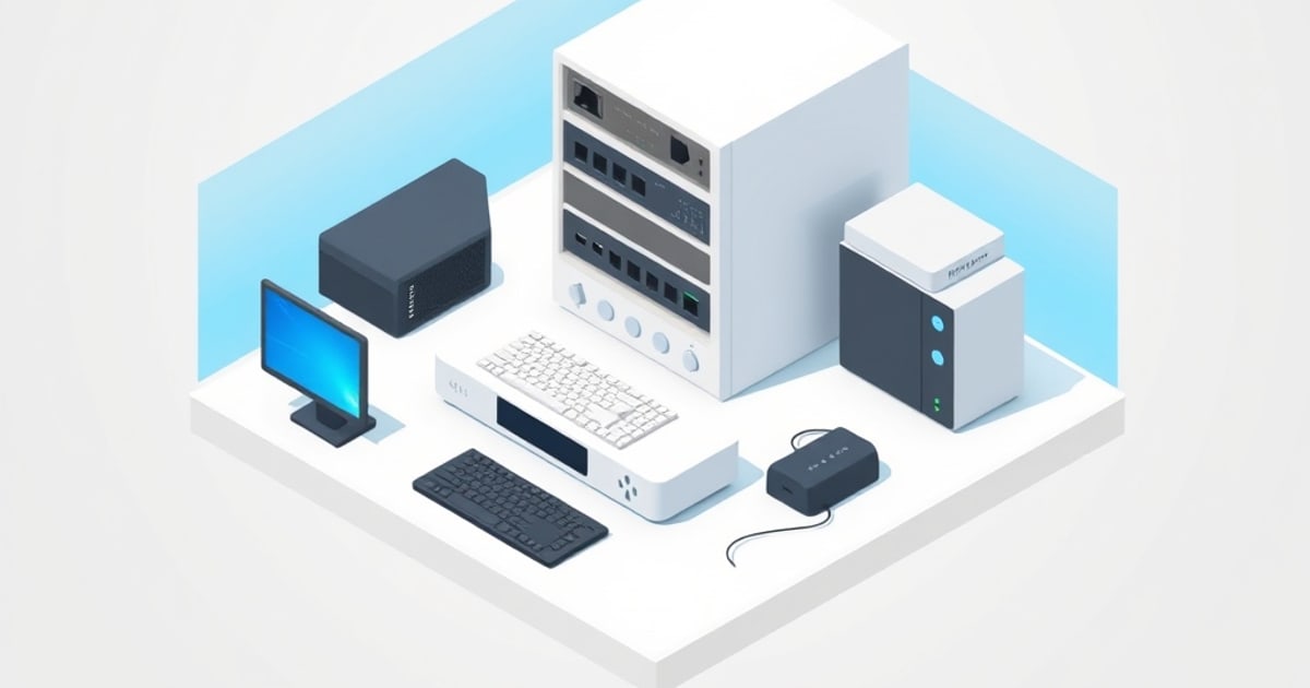 Isometric vector illustration of a UniFi Dream Machine network with switches and access points