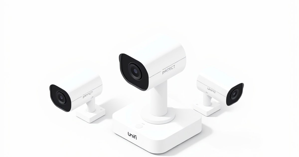 A wall-mounted outdoor surveillance camera against a building corner at dusk